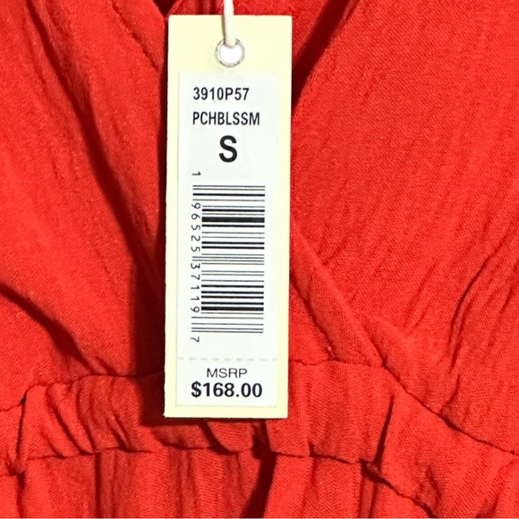 Max Studio NWT Vibrant Red V Neck Side Tie Boho Tiered Crinkle Jersey Knit Dress - Picture 7 of 13